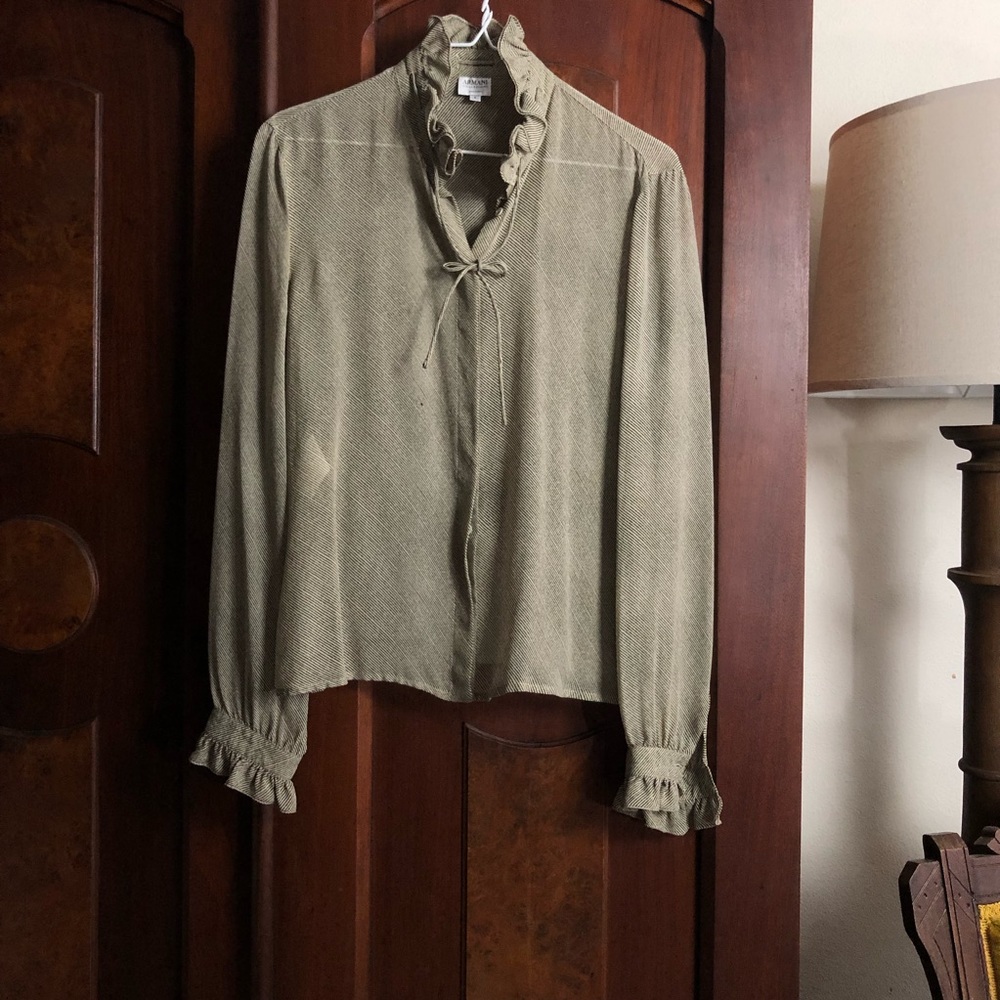 ARMANI/ silk ruffle + stripe blouse